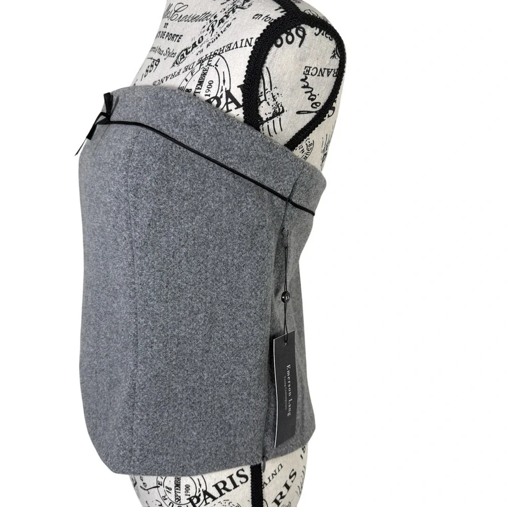 Strapless Crop Top Women Sz XL Gray Side Zip Gabardine Style‎ Bustier Cocktail